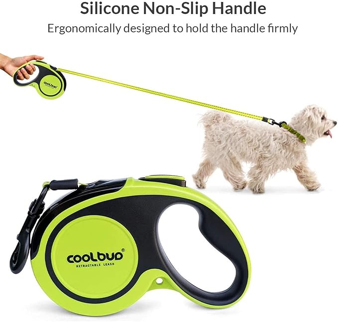 360° Tangle-Free, Heavy Duty Retractable Dog Leash with Anti-Slip Handle; 16 ft Reflective Strong Nylon Tape; for Large Dog or Cat up to 110 lbs; One-Handed Brake, Pause, Lock (Green, Large)