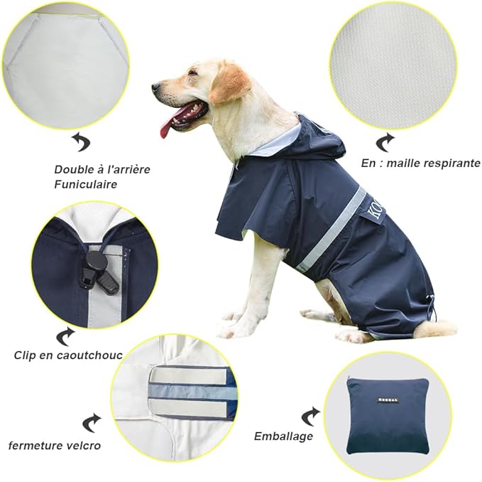 Pet Large Dog Raincoat Apparel Poncho Waterproof for Medium Large Sized for Dog Rain Coat Clothes (Navy Blue, 5XL)