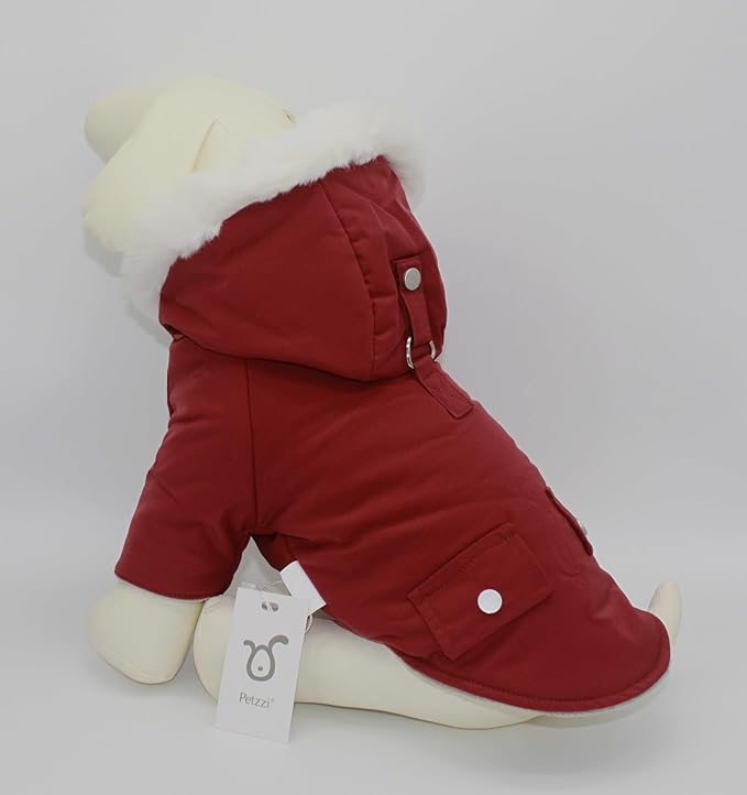 Pet Warm Dog Coat for Winter Dog Clothes Hooded Dog Jacket for Small Puppies Medium Large Dog Cat Clothes Insulated Padded Snow Jacket for Cold Weather Faux Fur (Large, Dark Red)