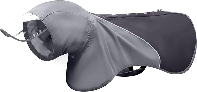 Slip-On Dog Rain Poncho, Quick & Easy to Wear Dog Raincoat, Unrestricted, Super Lightweight, and Waterproof Rain Jacket for All Breeds, Adjustable and Reflective (Grey, Small)