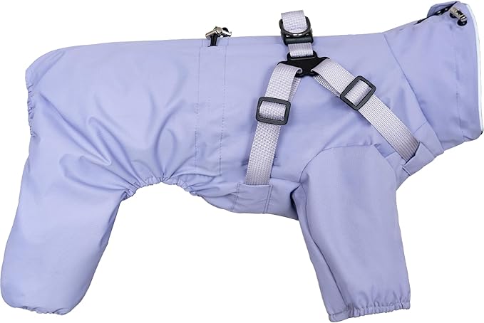 Mile High Life Waterproof Dog Raincoat, Full Coverage Small Dog Rain Coat with Harness, Adjustable 4 Legs Puppy Rain Jacket with Reflective Strip and Elastic Cuffs (Purple, XS Back Length 11.4")