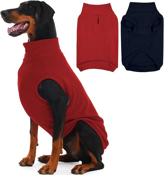 IECOii 2 Pack 3XL Dog Sweater for Labrador, Stretchy Fleece Coat for Large Dogs Boy Girl, Labrador, Comfort Pet Jacket Warm Fleece Sweaters with Leash Hole for Fall & Winter (Size XXXL, Blue & Red)