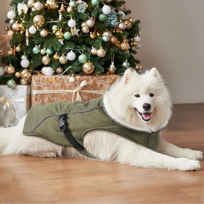 EMUST Dog Jacket Winter, Cozy Windproof Dog Jacket for Cold Weather, Solid Color Pet Vests for Winter for Medium Dogs, Green, M