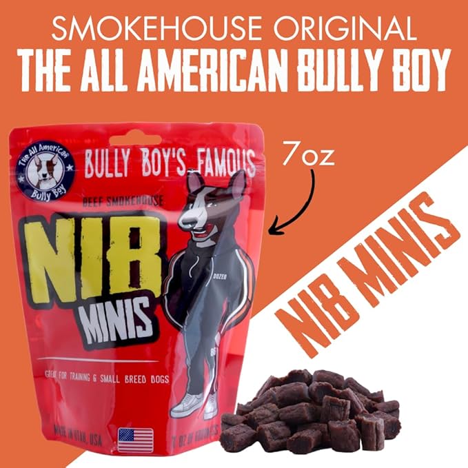 Bully Boy's Famous Mini Beef Training Nibs Dog Treats | Free from Wheat, Corn, Soy, or Gluten | USA Sourced Ingredients | with Smokehouse Beef | Made in Utah | 7 oz - 1 Pack