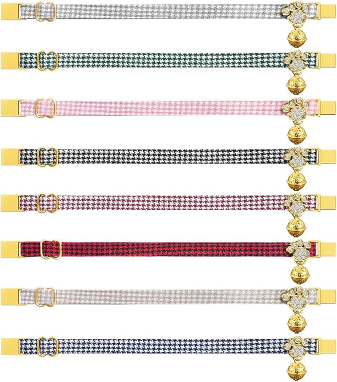 Personalized Breakaway Cat Collars - Magnetic Buckle, Bell - Safety Quick Release, Customized for Girls & Boys Cats- (Houndstooth-Pink)