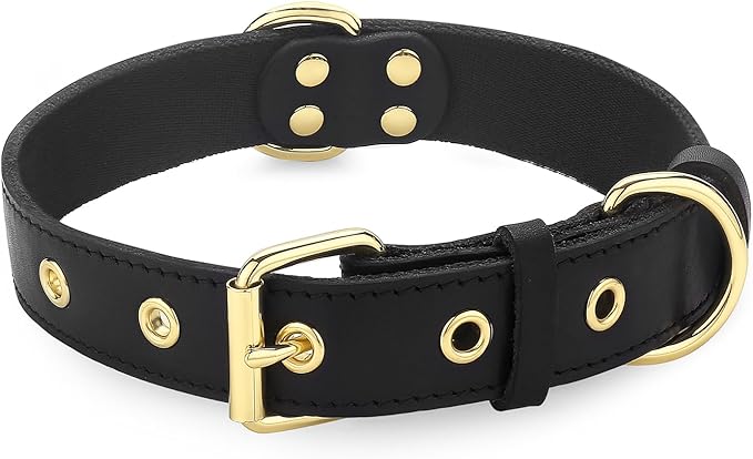 Leather Dog Collar,Dog Collar with Adjustable Sturdy Metal Buckle,Heavy Duty Dog Collar for Walking, Hiking, Training, Hunting (Black,S:15.2"-19.2" Neck)