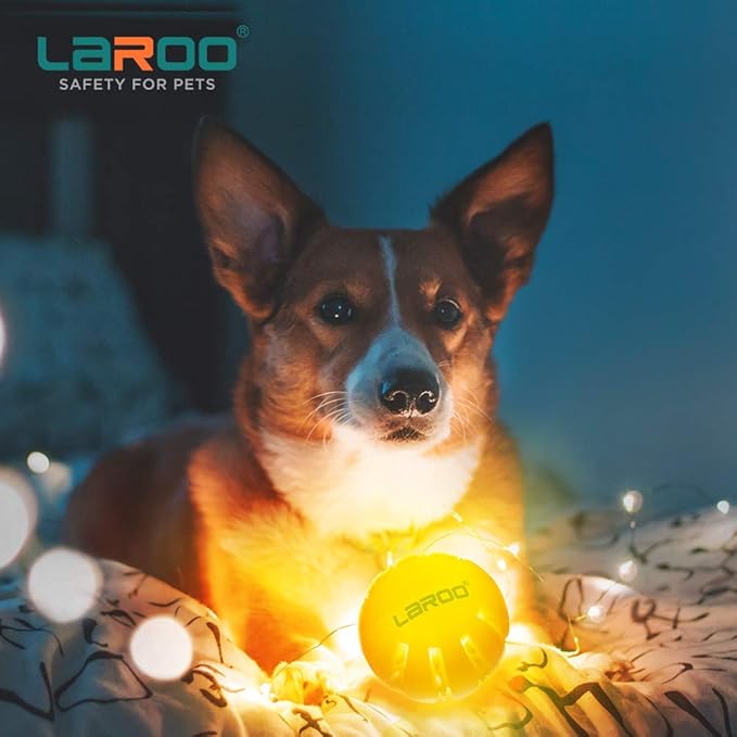 LaRoo LED Dog Ball, Silicon Glowing Dog Toy Ball at Night with USB Rechargeable, Water Resistant Light Up Interactive Dog Tennis Balls for Outdoor Playing
