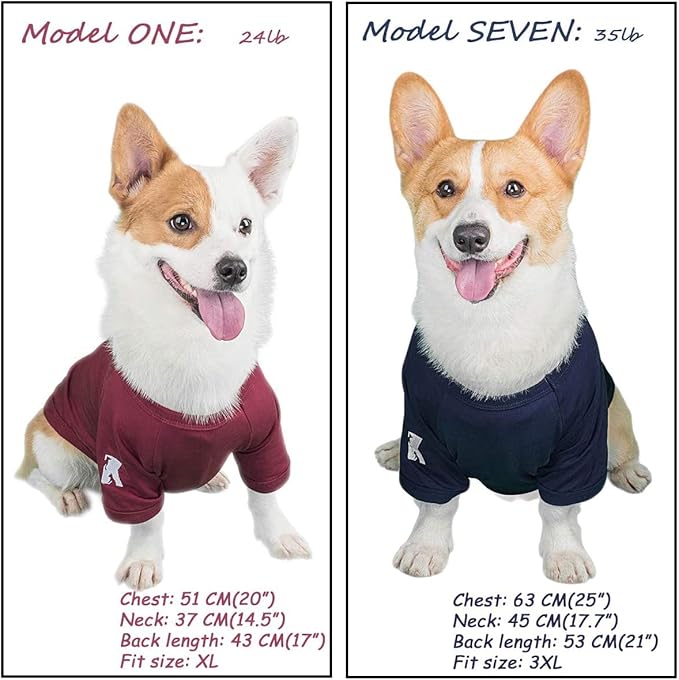 Koneseve Dog Shirts Soft Cotton Dog Clothes Stretchy T-Shirt for Small Medium Large Dogs Cat Shirt Breathable Puppy Outfit Kitten Apparel Pet Pullover Tee Blank Basic Sweatshirt 2-Pack Blue & Red 4XL