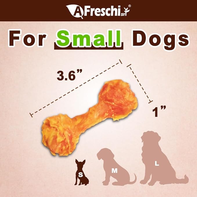 AFreschi Turkey Tendons for Dogs, USA-Sourced, Healthy Dog Treats, Rawhide-Free Puppy Chews, Long Lasting, All Natural, Hypoallergenic Dog Treats for Small Breeds, 40 Count Box Bone (S)