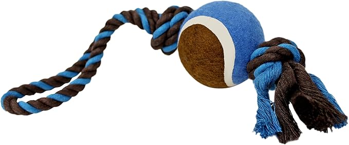 Dog Rope Toy with Tennis Ball, Nylon Ropes with Balls, Fun Tug of War Toys for Dogs, Tough Pet Toy for Aggressive Chewers, Eskimo, Terrier, Beagle and More(1 Rope Dog Toy Blue Ball FBA)