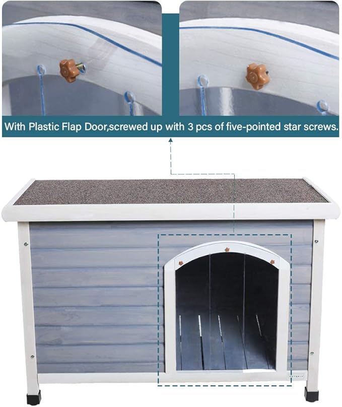 Petsfit Outdoor Wooden Dog House with Adjustable Foot