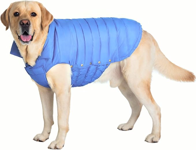 SPACE LION Dog Puffer Jacket, Down Winter Coat, Durable Outdoor Coat for Cold and Windy Conditions, Waterproof, Lightweight Jacket, Adjustable Fit for Small, Medium, Large Dogs(Alaskan Blue,24/2XL)
