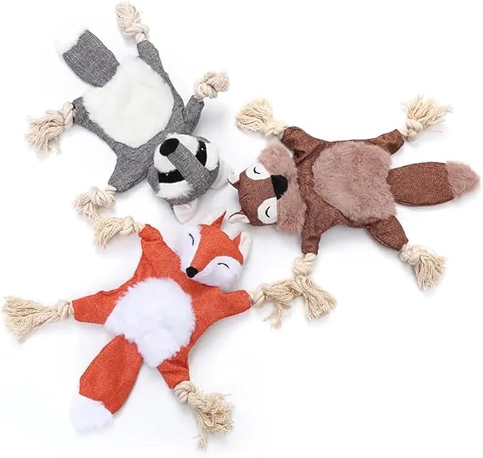 Furry Forest Friends Dog Toy Set - Squirrel, Fox, Raccoon, 3-Pack
