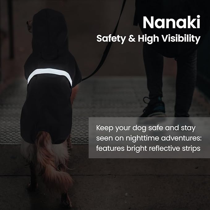 Nanaki Dog Rain Coats with Hood, Reflective Pet Raincoat with Leash Hole, Hooded Rain Ponchos for Rainny Snow Days,Windproof Waterproof Dog Coat Jacket Vest for Outdoor Hiking Walking Hunting Black L