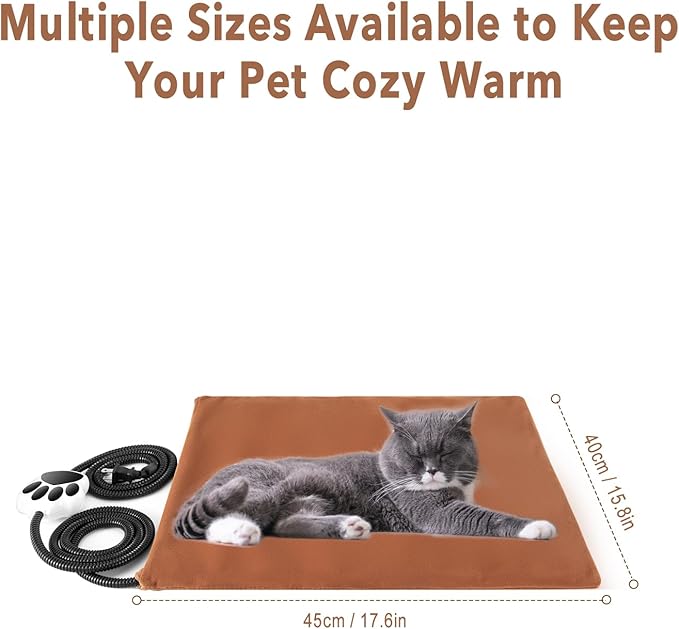 On/Off Switch Electric Pet Heating Pad with Chew Resistant Cord and 2PCS Machine Washable Cover,Indoor Heated Pet Bed Warmer,for Cat Beds and Dog Beds (Small)
