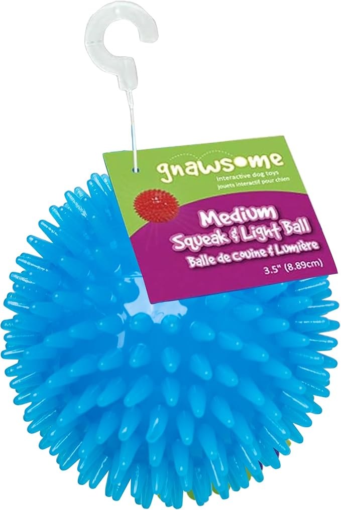 Gnawsome™ 3.5” Spiky Squeak & Light Ball Dog Toy - Medium, Cleans Teeth and Promotes Good Dental and Gum Health for Your Pet, Colors will vary, 3.5"