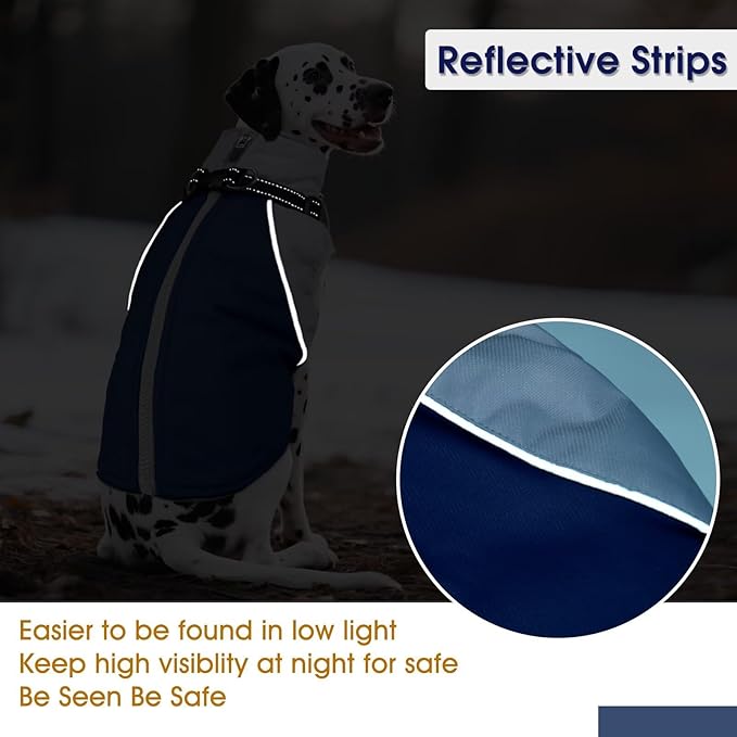 Reflective Dog Coat with Harness Built in,XL Soft Warm Dog Jacket for Cold Weather,Windproof Snowproof Pet Vest for Outdoor Walking Hiking,Adjustable Collar Easy On/Off,Blue,XL