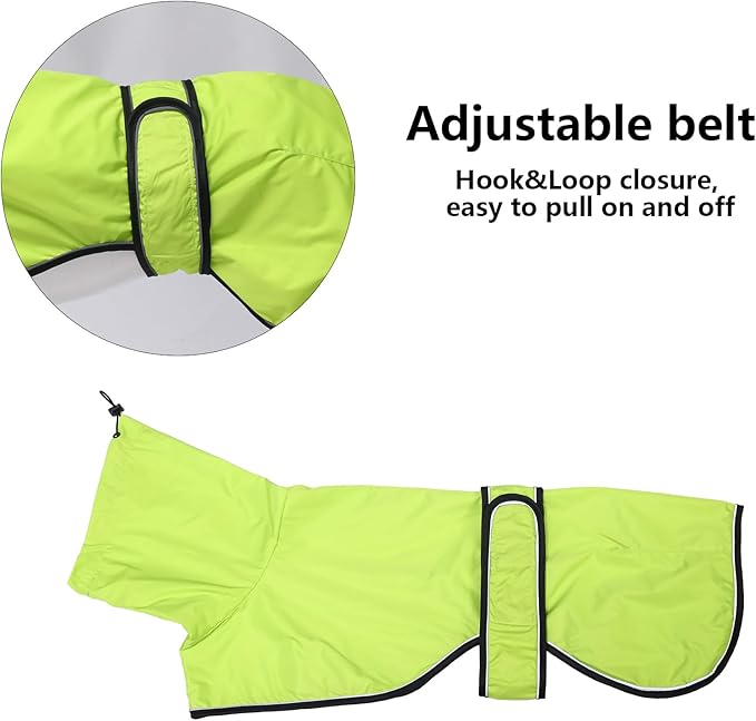 Dog Raincoat with Reflective Bar, Rain/Water Resistant, Adjustable Vest - Dog Raincoats for Greyhounds, Lurchers and Whippets - Light Green - XXL