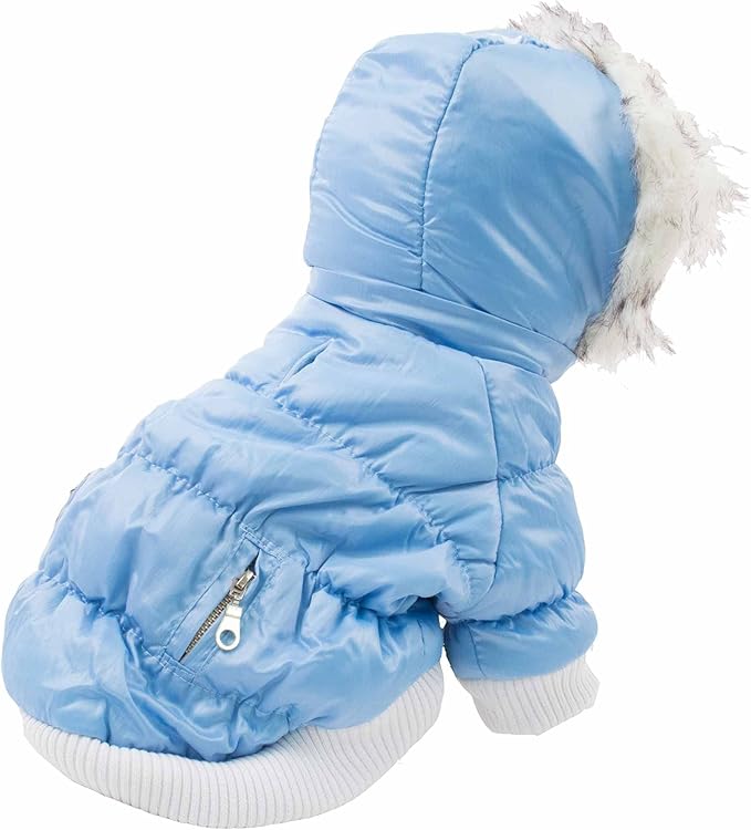 PET LIFE Classic Metallic Fashion Pet Dog Coat Jacket Parka w/ 3M Insulation and Removable Hood, X-Small, Sky Blue