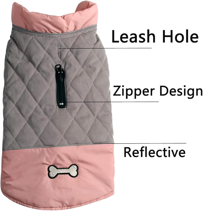 Reversible Dog Coats for Large Dogs Waterproof Warm Dog Jacket for Cold Winter,Pink and Grey XXL