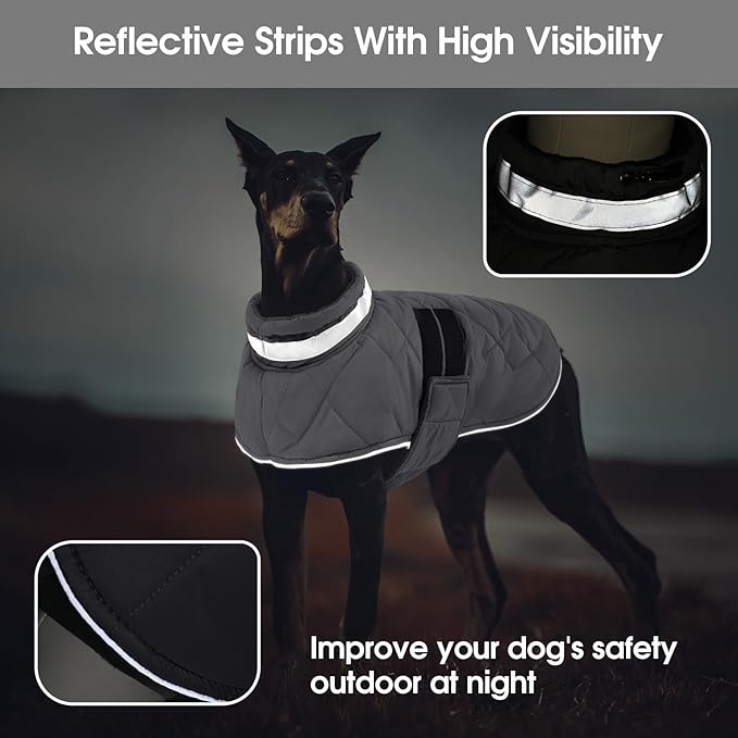 Dog Winter Coat Warm Padded Puppy Jacket Windproof Water Resistant Clothes for Small Medium Large Pets Christmas Sweater Outfit Vest(Grey, S)