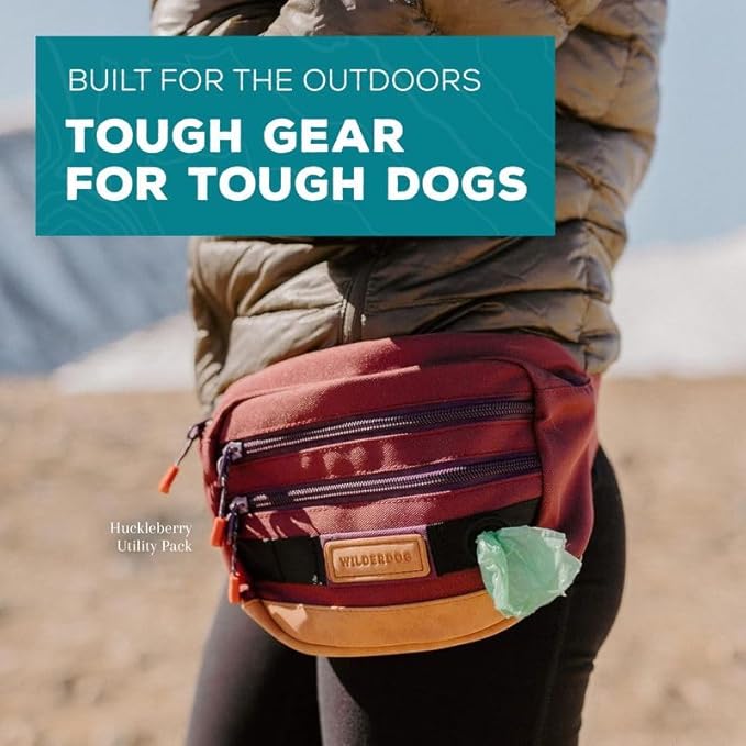 Wilderdog Utility Fanny Pack stores Treats, Balls, Keys in 3 Pockets with adjustable strap and Poop Bag dispenser (Black)