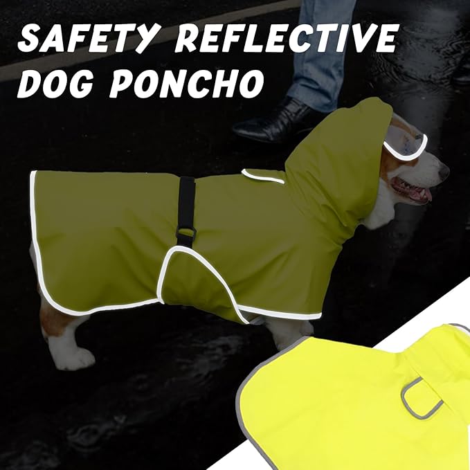 Dog Raincoat Hooded Slicker Poncho - Reflective Lightweight Pet Rain Jacket Coat,Dog Waterproof Raincoat with Adjustable Belly Strap for Small,Medium, Large Dogs (Green, Medium)