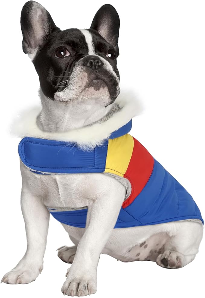 HDE Dog Puffer Jacket Fleece Lined Warm Dog Parka Winter Coat with Harness Hole 90s Colorblock - S