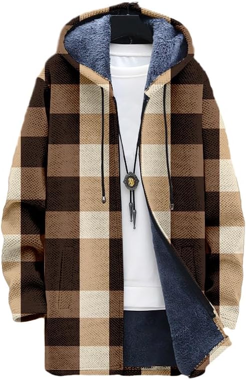 Oversized Full Zip Hoodie for Men Sherpa Fleece Lined Jacket with Hood Soft Warm Winter Coat with Pockets
