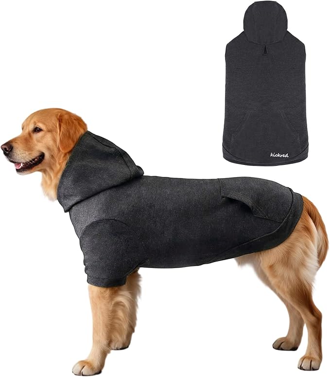 Basic Dog Hoodie Sweatshirts, Pet Clothes Hoodies Sweater with Hat and Leash Hole, Soft Cotton Outfit Coat for Large Medium Small Dogs, Dark Grey (X-Large)