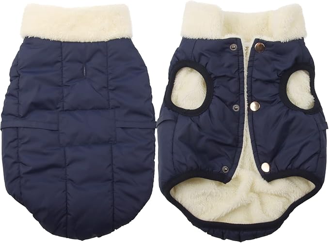 Fleece Lined Warm Dog Jacket for Winter Cold Weather,Soft Windproof Medium Dog Coat,Blue L