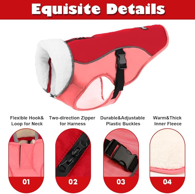 EMUST Dog Coat for Winter, Cozy Winter Jackets for Small/Medium/Large Dogs, Solid Color Dog Apparel for Cold Weather with Fleece Lining, New Orange, XXXL