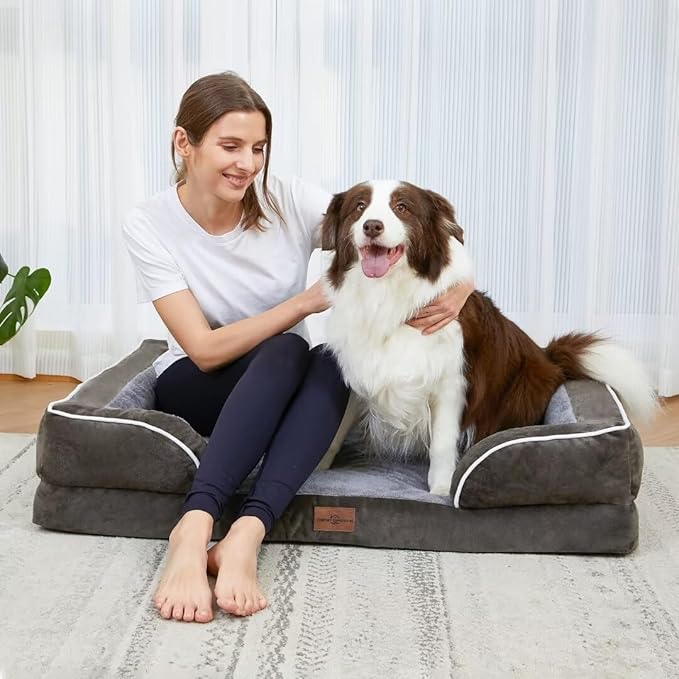 Comfort Expression Orthopedic Dog Bed for Extra Large Dogs 45x35 Inch, Waterproof Egg Crate Foam XL Pet Bed with Removable Bolsters, Dog Couch with Washable Cover & Non-Slip Bottom, Grey Green
