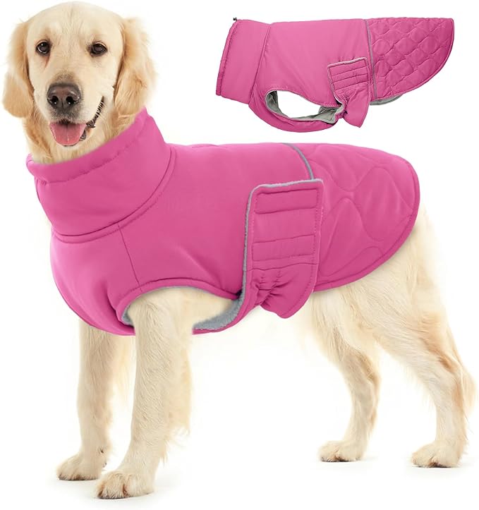 BRKURLEG Dog Winter Jacket, Warm Dog Winter Coats for Small and Medium Large Dogs, Reflective Adjustable Pet Cold Weather Coats, Waterproof Dogs Snow Jacket Clothes Fleece Vest (XL, Rose Red)