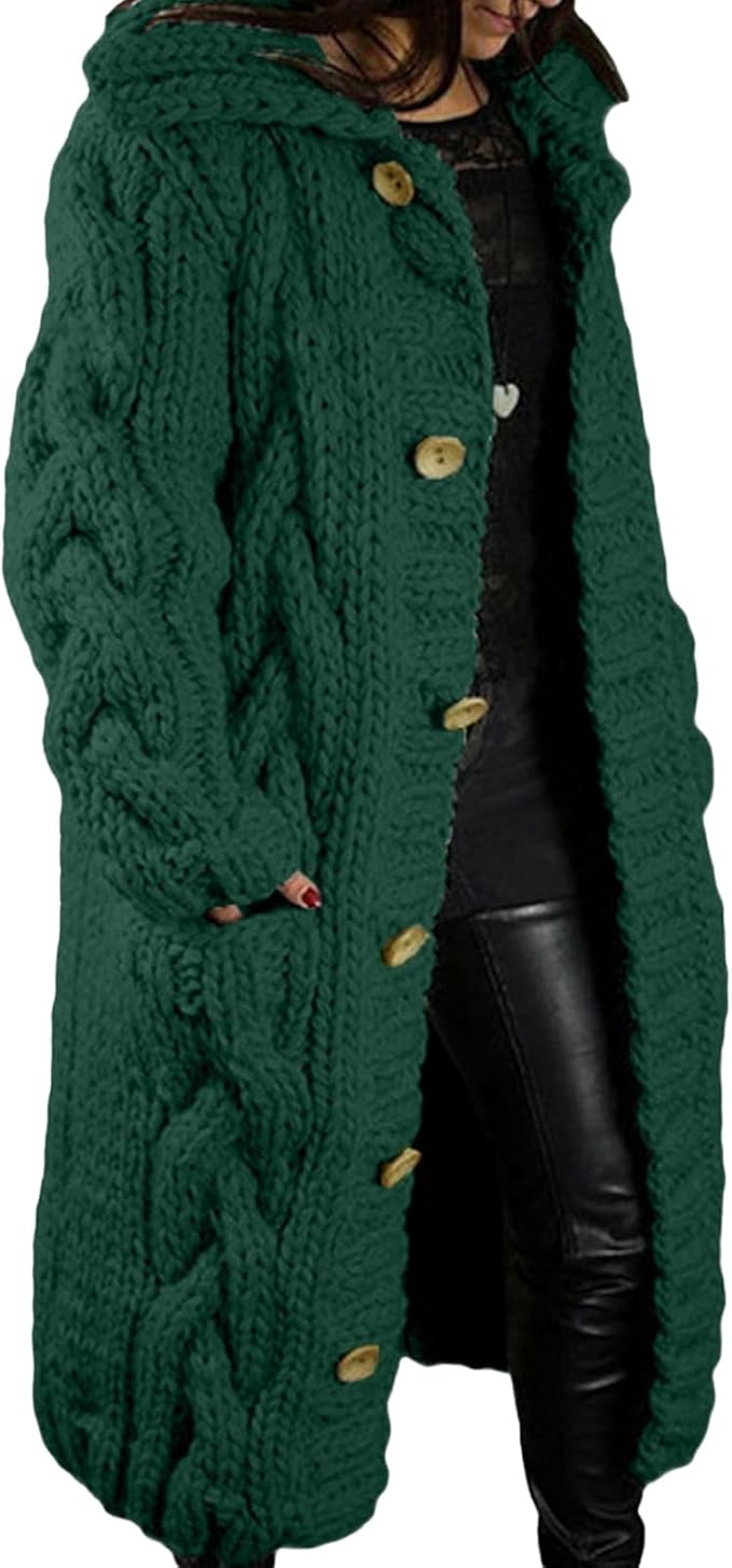 LOAIHA Women Chunky Cable Knit Long Sleeve Cardigan Fall Winter Trendy Oversized Button Down Sweaters Outerwear with Pocket