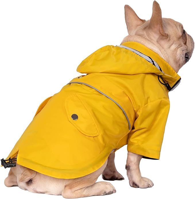 HDE Dog Raincoat Poncho Double Layer Zip Rain Jacket with Removable Hood, Leash Hole for Small to 3XL Dogs and Puppies Yellow - S