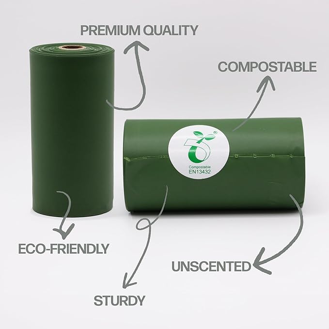 100% Certified Biodegradable Poop Bags - ASTM D6400 & OK Compost Approved, 120 Count (8 Rolls) - Leak-Proof, Extra Thick, Unscented, Plant-Based Doggy Poop Bags for Large & Small Dogs