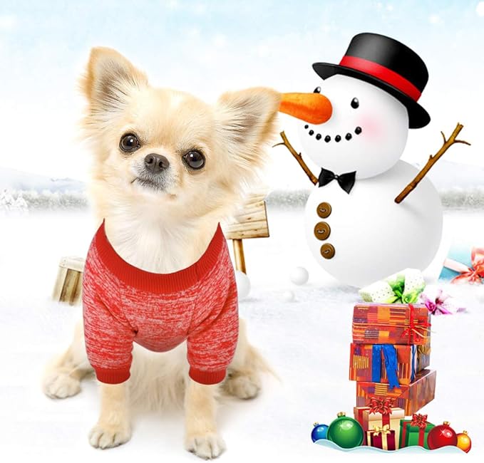 Idepet Pet Dog Classic Knitwear Sweater Soft Fleece Coat Thickening Warm Pup Dogs Shirt Winter Pet Dog Cat Clothes Puppy Customes Clothing for Small Dogs(XXS,Orange Red)