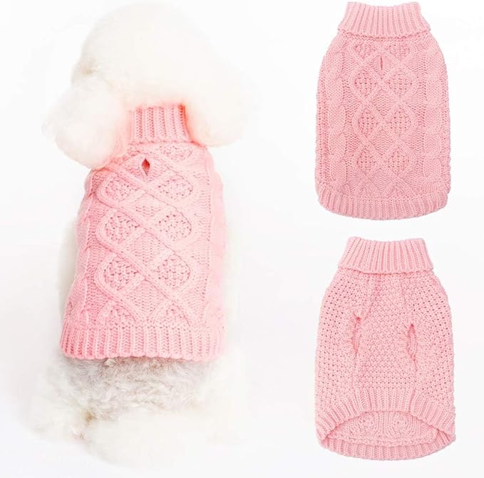 Mihachi Turtleneck Dog Sweater - Winter Coat Apparel Classic Cable Knit Clothes with Leash Hole for Cold Weather, Ideal Gift for Pet in New Year