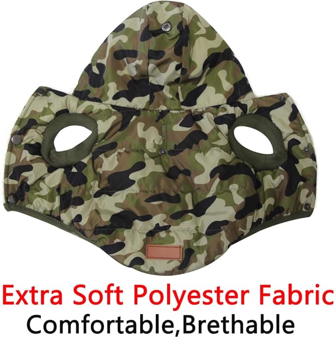 Fleece Lining Extra Warm Dog Hoodie in Winter for Large Dogs Jacket Pet Coats with Hooded,Green Camo XL