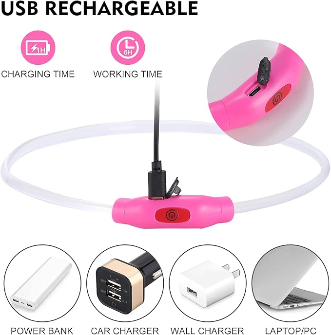 LED Dog Collar, Rechargeable Light Up Dog Collars,IP67 Waterproof Dog Lights for Night Walking，Adjustable, Reusable Safety Necklace for Small Medium Large Dogs (Red)