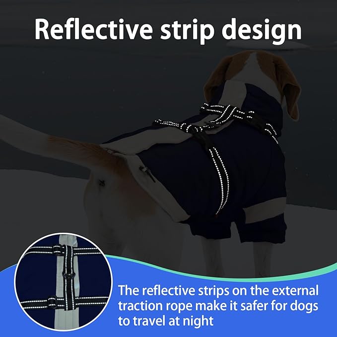 MIGOHI Dog Coat with Harness Built in, 2-in-1 Thermal Dog Winter Coat, Windproof Reflective Jacket with High Collar for Medium Dogs, Easy On Back Zipper, Cocker Spaniels, Navy Blue, L