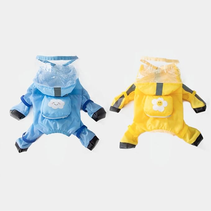 Full Coverage Small Dog Raincoat, Waterproof with Four-Leg Protection, Ideal for Teddy Bears, Includes Waterproof Mini Backpack (Blue, Small(Suggest Weight 3.3-5.5lb))
