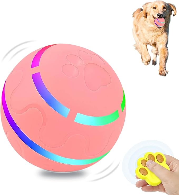 Rollie Pet Electric Dog Toy, Interactive Chew Bouncing Balls for Dogs, Electric Launcher Durable Automatic Rolling Vibrating Dog Balls for Pets, Busy Ball for Small&Large Pets (Pink Remote Control)