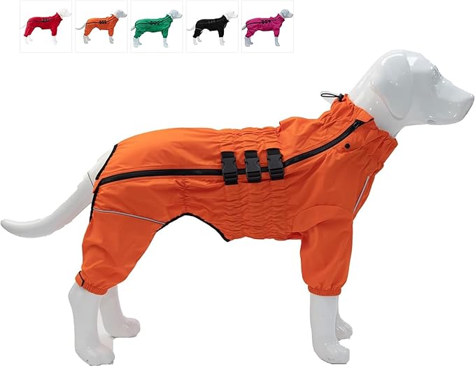 Dogs Waterproof Jacket, Lightweight Waterproof Jacket Reflective Safety Dog Raincoat Windproof Snow-Proof Dog Vest for Corgis Dachshund Small Medium Large Dogs Orange D-L