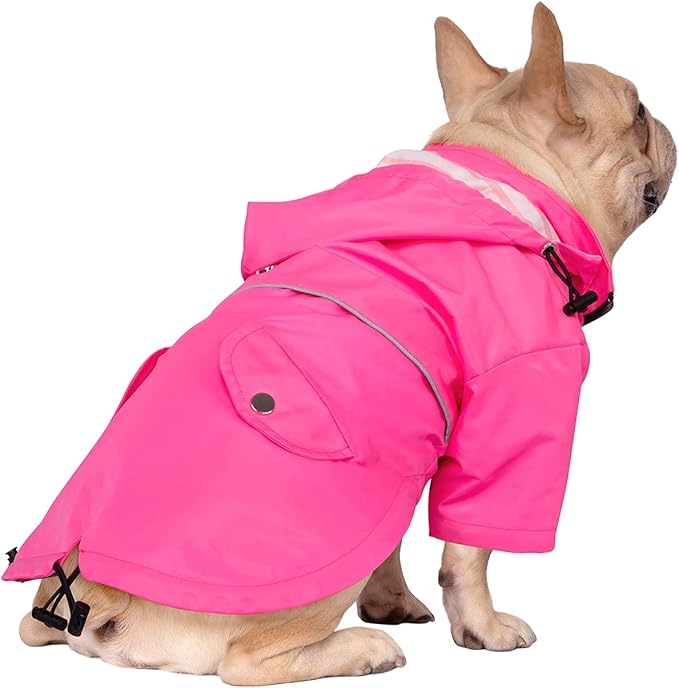 HDE Dog Raincoat Poncho Double Layer Zip Rain Jacket with Removable Hood, Leash Hole for Small to 3XL Dogs and Puppies Pink - S