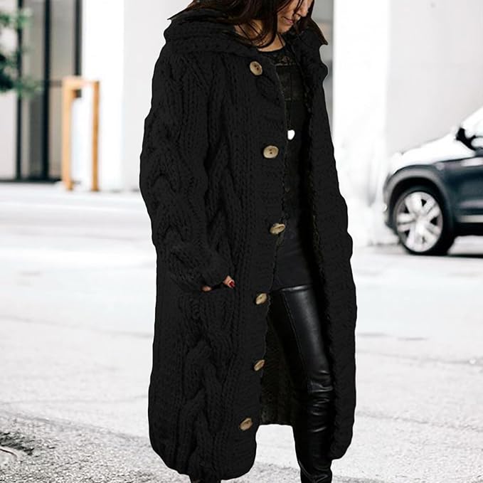 LOAIHA Women Chunky Cable Knit Long Sleeve Cardigan Fall Winter Trendy Oversized Button Down Sweaters Outerwear with Pocket