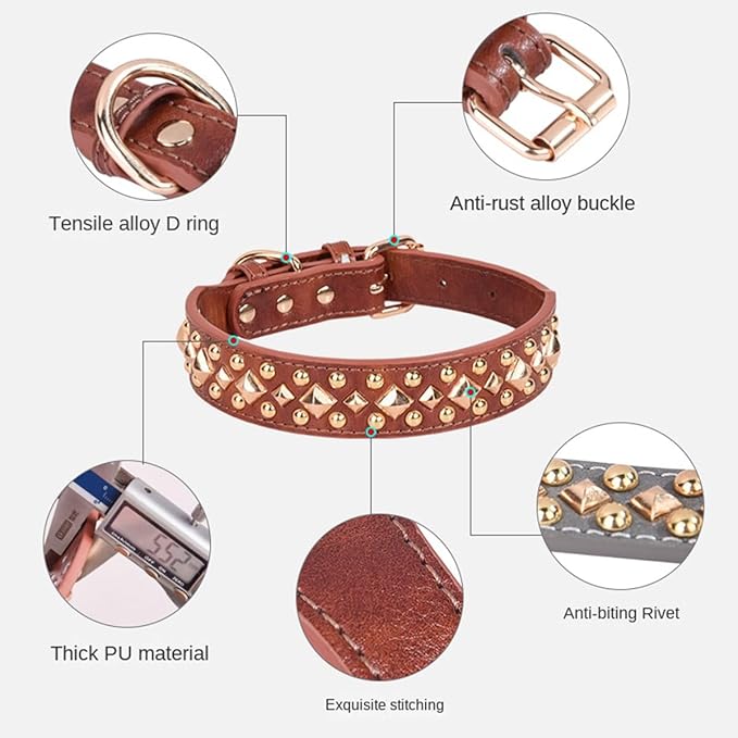 Spiked Dog Collar Soft Pu Leather Mushrooms Rivet Spike Studded Puppy Adjustable Pet Collars for Small Breeds (L, Black3)