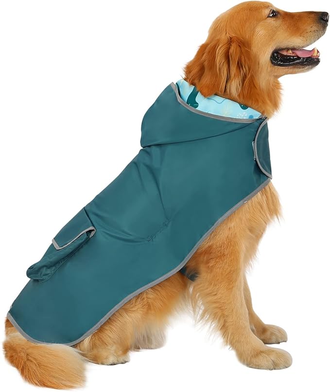 HDE Reversible Dog Raincoat Hooded Slicker Poncho Rain Coat Jacket for Small Medium Large Dogs Dinosaurs - 3XL