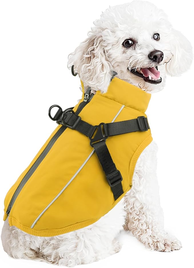 Dog Winter Coat Reflective Water-Resistant Jacket, Fleece Lined Windproof Puppy Coat with Back Zipper & D-Ring, Cold Weather Dog Coats for Small Medium Large Dogs (L, Orange)